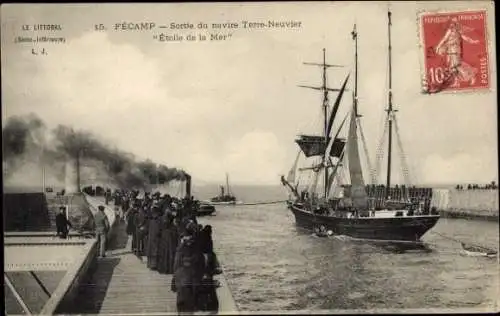 Ak Fécamp Seine Maritime, Schiff "Étoile de la Mer", Hafenanlage, Menschenmenge