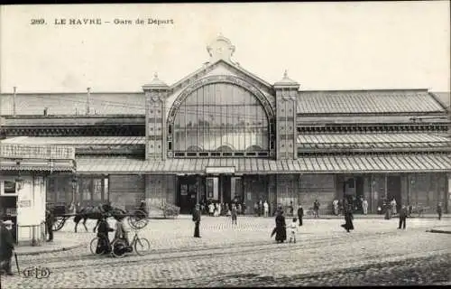 Ak Le Havre Seine Maritime, Gare de Départ, Bahnhof, historische Architektur, Menschen, Schauf...
