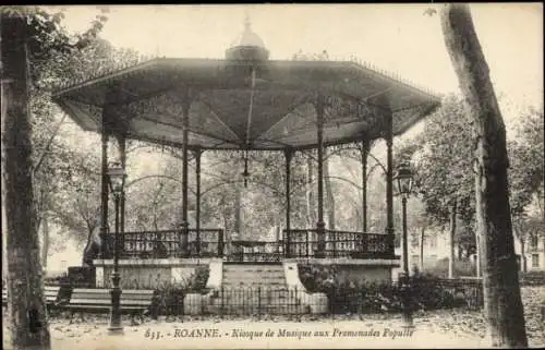 Ak Roanne Loire, Kiosque de Musique, Parkszene, Bäume, Bänke