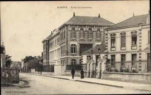 Ak Roanne Loire, Ecole de Commerce, Stadtansicht, schwarze und weiße Fotografie