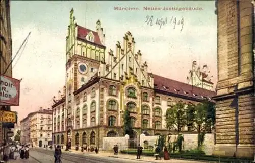 Ak München Bayern, Blick auf das Neue Justizgebäude, Ausstellung 1908