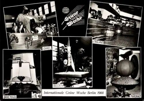 Ak Berlin, Internationale Grüne Woche 1968, Israel, England, Belgien, Dänemark, Marokko