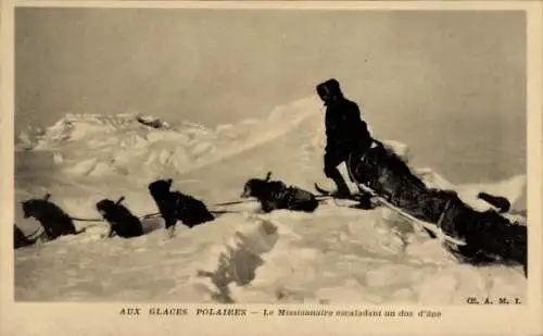 Ak Canada, Aux Glaces Polaires, Hundeschlitten, Missionnaire escaladant un dos d'Ane