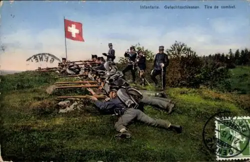 Ak Infanterie, Schweizer Soldaten im Gefecht, Grenzbesetzung 1914