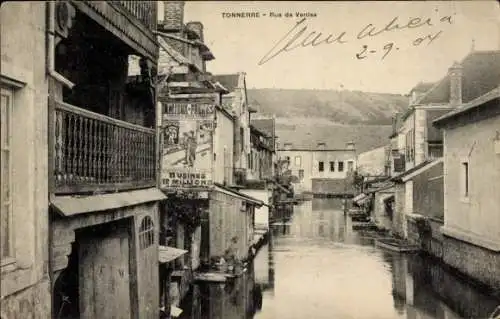 Ak Tonnerre Yonne, Ruhiger Kanal, charmante Architektur, Rue de Venise, Werbebanner