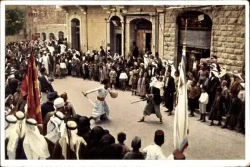 Ak Jerusalem Israel, Arabisches Kampfspiel beim En Nebi Mousa Fest