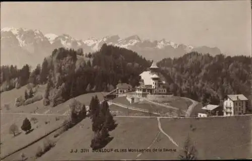 Ak Annecy Haute Savoie, Berglandschaft, große Villa, schneebedeckte Berge, ruhige Atmosphäre