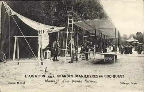 Ak Aviation bei den Grandes Manövern des Südwestens, Montage eines Farman-Doppeldeckers
