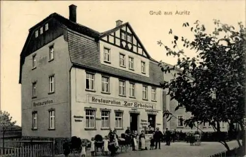 Ak Auritz Bautzen Oberlausitz, Historisches Gebäude, Restauration Zur Erholung, Gruß aus Auritz
