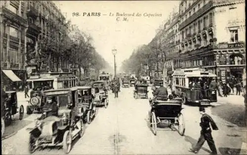 Ak Paris IX Boulevard de Capucines, Boulevard des Capucines, viele Automobile, Straßenansicht