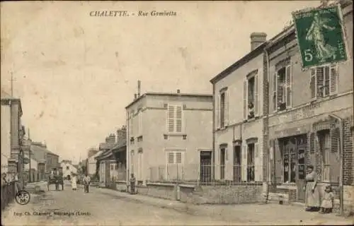 Ak Chalette Loiret, Straße mit Gebäuden, Reiter und Kutsche, historische Postkarte, Stempel