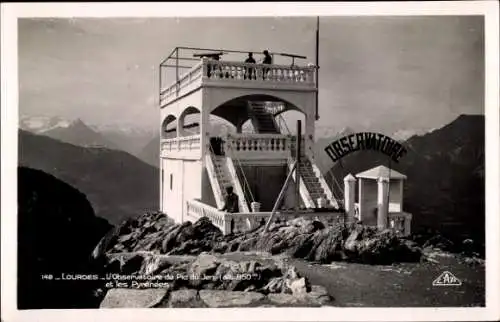 Ak Lourdes Hautes Pyrénées, Observatorium du Pic du Jen, Pyrenäen, Menschen, Aussicht