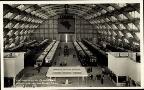 Ak Brüssel, Weltausstellung 1935, Grand Palais, Innenansicht, Eisenbahnen