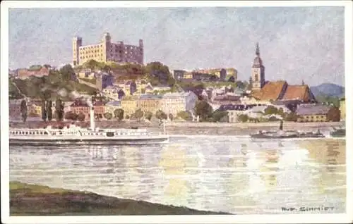 Künstler Ak Schmidt, Rud., Pozsony Pressburg Bratislava Slowakei, Donaudampfer Wien