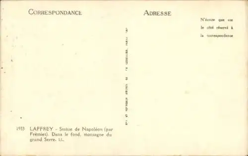 Ak Laffrey Isère, Napoleon Statue