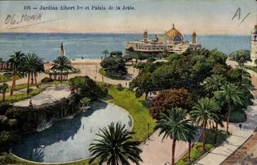 CPA Nice Alpes Maritimes, Jardins Albert Ier et Palais de la Jetée
