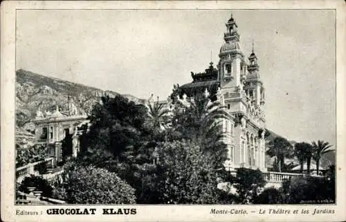 Ak Monte Carlo Monaco, Theatergebäude, Gärten, Palmen,  Architektur