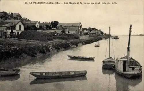 Ak Le Pellerin Loire Atlantique, Idylle am Fluss, Boote, Wohnhäuser, ländliche Szene