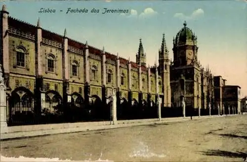 Ak Belém Lisboa Lissabon Portugal, Fassade des Jeronimos-Klosters,  Architektur, farbige 
