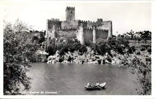 Ak Tomar Portugal, Castelo de Almourol, Burg, Wasser, Boot, Landschaft