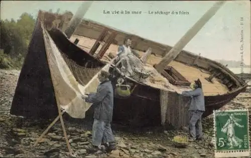 Ak France, La vie à la mer, le séchage des filets