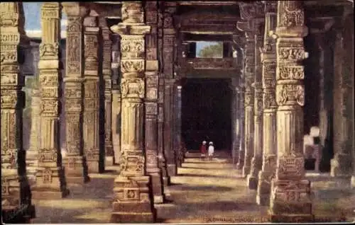 Künstler Ak Delhi Indien, Colonnade, Hindu Pillars, Qutab Minar, Tempelpartie, Tuck 7235