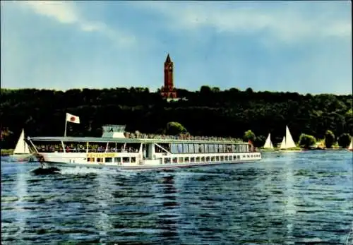 Ak Berlin, Havel mit Grunewaldturm, MS Havelstern, Segelboote