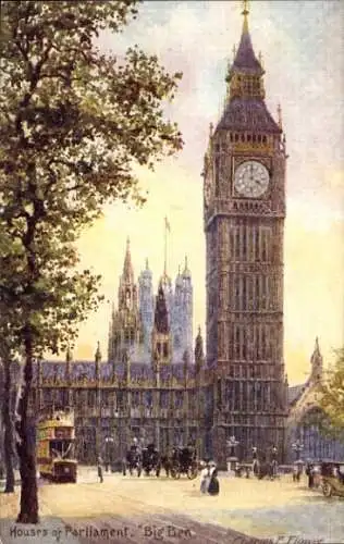 Künstler Ak Flower, Charles, London City, Houses of Parliament, Big Ben