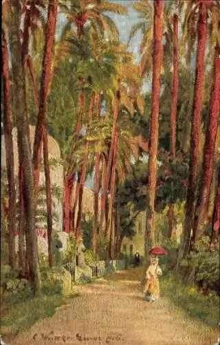 Künstler Ak Wuttke, C., Luxor Ägypten, Blick in den Garten des Hotels
