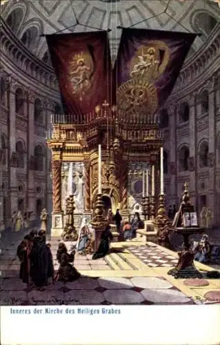 Künstler Ak Perlberg, F., Jerusalem Israel, Inneres der Kirche des heiligen Grabes