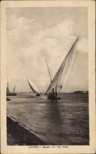 Ak Cairo Kairo Ägypten, Boote auf dem Nil, Segelboote, Wasser, Himmel