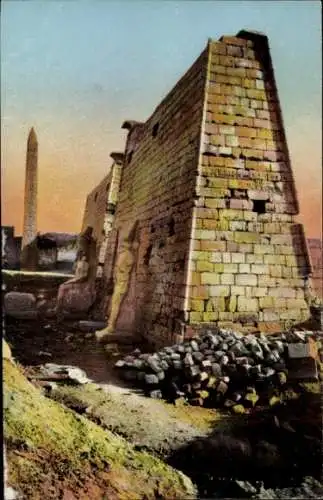 Ak Luxor Ägypten, Pylon des Ramses II, Tempel von  Obelisk, antike Ruinen