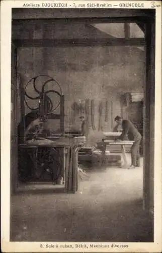 Ak Grenoble Isère, Ateliers Djoukitch, Maschinen, Holzwerkstatt, 2. Scie à ruban