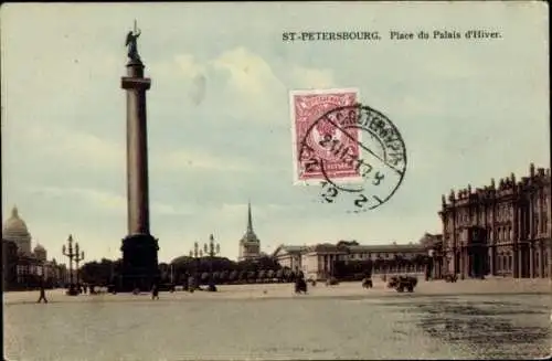 Ak Sankt Petersburg Russland, Platz des Winterpalais, Kolonnade,  Gebäude, Statue