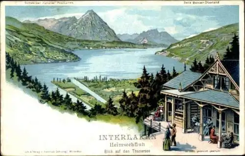 Ak Interlaken Kanton Bern Schweiz, Blick auf den Thunersee, Heimwehfluh, Schweizer Landschaft, Kü