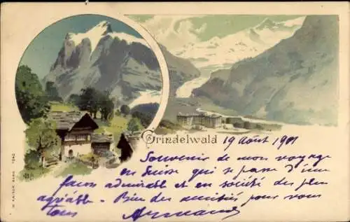 Ak Grindelwald Kanton Bern, Schneebedeckte Berge, traditionelles Haus, malerische Landschaft