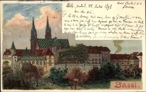 Künstler Litho Dussault, Bâle Basel Stadt Schweiz, Stadtansicht, Kirche