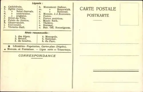 Ak Genf Stadt Schweiz, Karte von  Rade de Genève, Jet d'eau, Sehenswürdigkeiten, Hotels