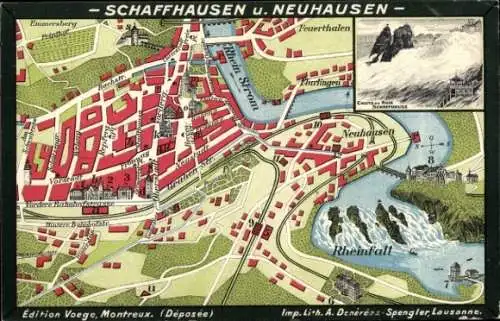 Stadtplan Ak Schaffhausen am Rhein Schweiz, Rheinfall, Hotel National, Neuhausen
