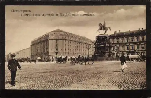 Ak Sankt Petersburg Russland, Astoria Hotel, Marinsky Platz, Denkmal