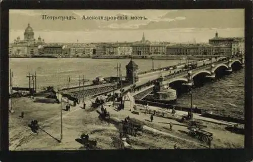 Ak Sankt Petersburg Russland, Aussicht auf die Alexanderbrücke,  Ansicht, Schwarz-Weiß-Bild