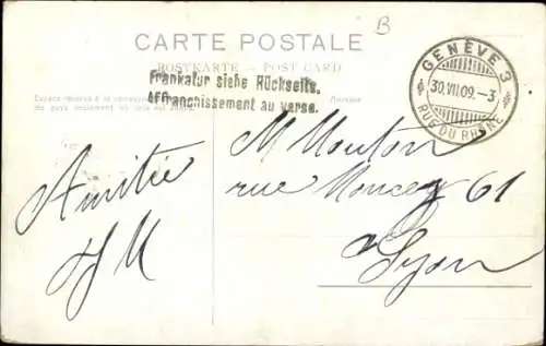 Ak Genf Stadt Schweiz, Schiff im Hafen, Bergpanorama im Hintergrund, Stadtansicht