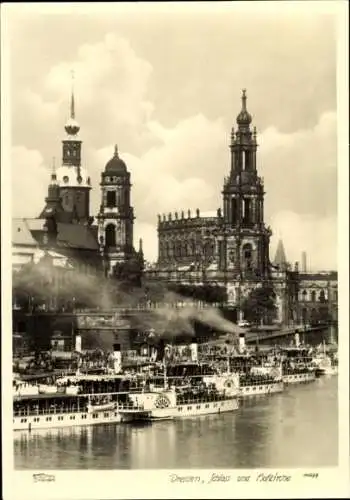 Ak Dresden Altstadt, Schloss, Hofkirche, Salondampfer