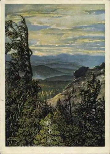 Künstler Ak Neuner, Hans, Bayerisch Eisenstein im Bayrischen Wald Niederbayern, Arbergipfel