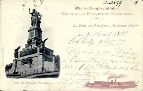 Ak Rüdesheim am Rhein, Niederwald Denkmal, Rheindampfer Deutscher Kaiser
