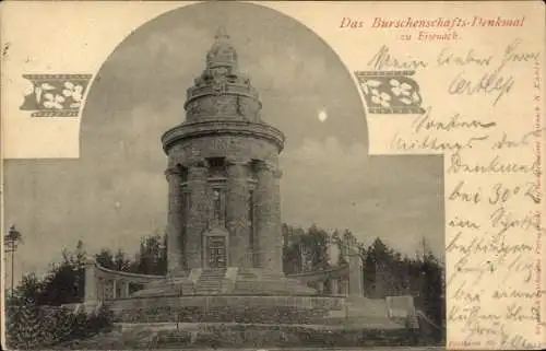 Ak Lutherstadt Eisenach Thüringen, Hellthal, Burschenschafts-Denkmal, umgeben von Bäumen, monumen