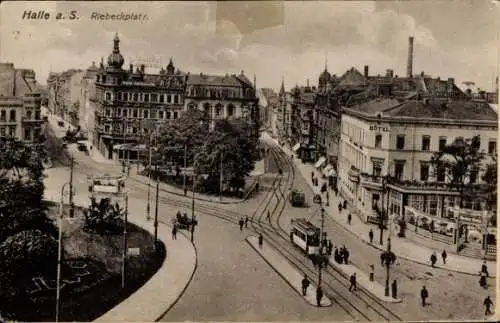 Ak Halle an der Saale, Riebeckplatz, Straßenbahnen