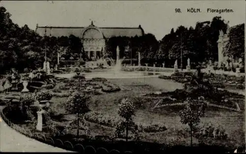Ak Köln am Rhein, Floragarten in  Parkansicht, Brunnen,  Architektur