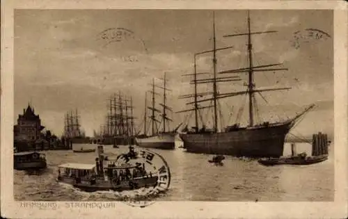 Ak Hamburg Mitte Altstadt, Strandkai, Hafenansicht, Segelschiffe