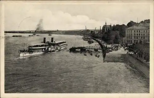 Ak Bonn am Rhein, Schiff auf dem Rhein, Rheinpromenade, Hafenanlage,  Szene
